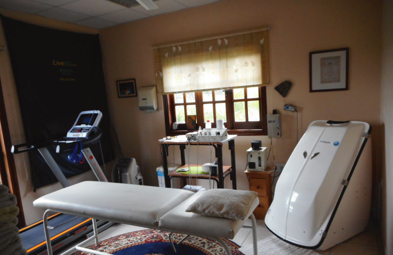 The oxygen treatment room: Live O2 treadmill, ozone sauna and couch